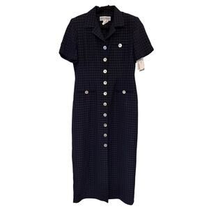 NWT Vintage Jessica Howard Women's Button Down Pinstripe Midi Dress Navy Size 10